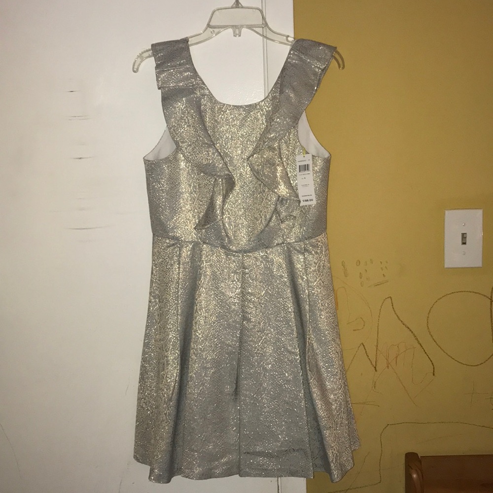 Light blue/gold Midi dress with ruffles